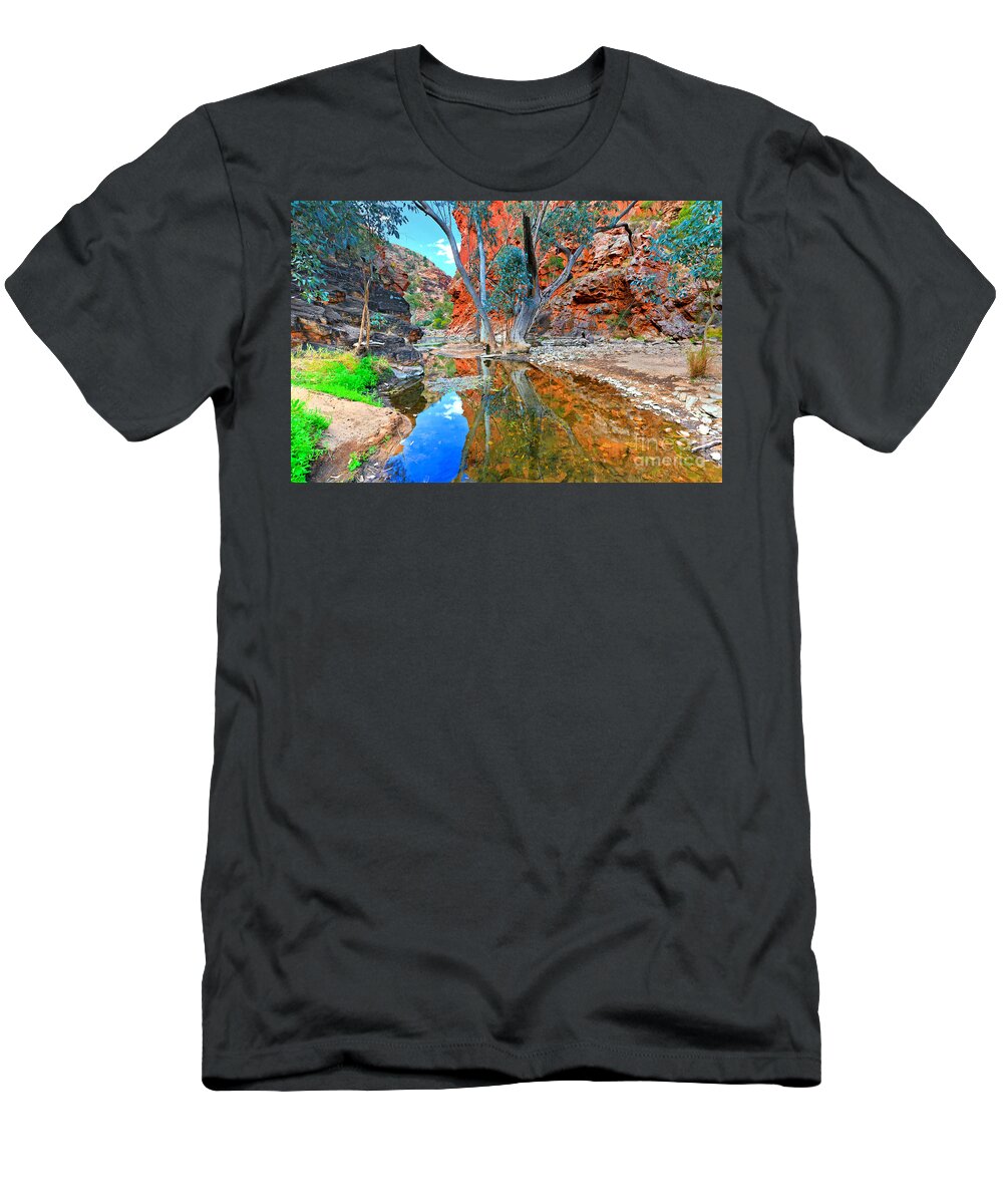 Serpentine Gorge Central Australia Northern Territory Outback Landscape Australian Gum Tree Water Hole T-Shirt featuring the photograph Serpentine Gorge Central Australia #4 by Bill Robinson