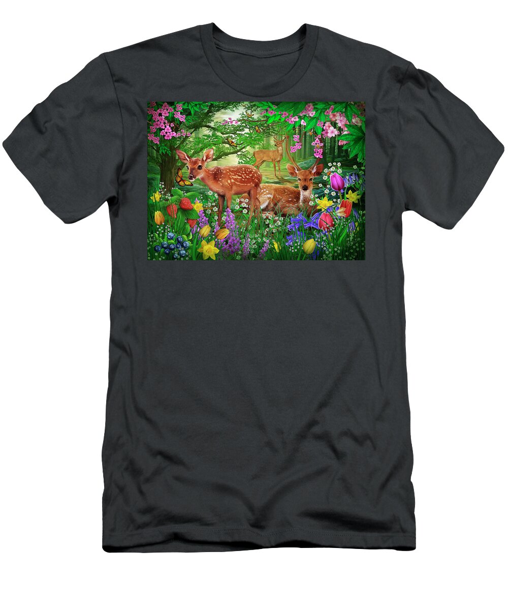 Spring T-Shirt featuring the drawing Spirit of Spring #1 by MGL Meiklejohn Graphics Licensing