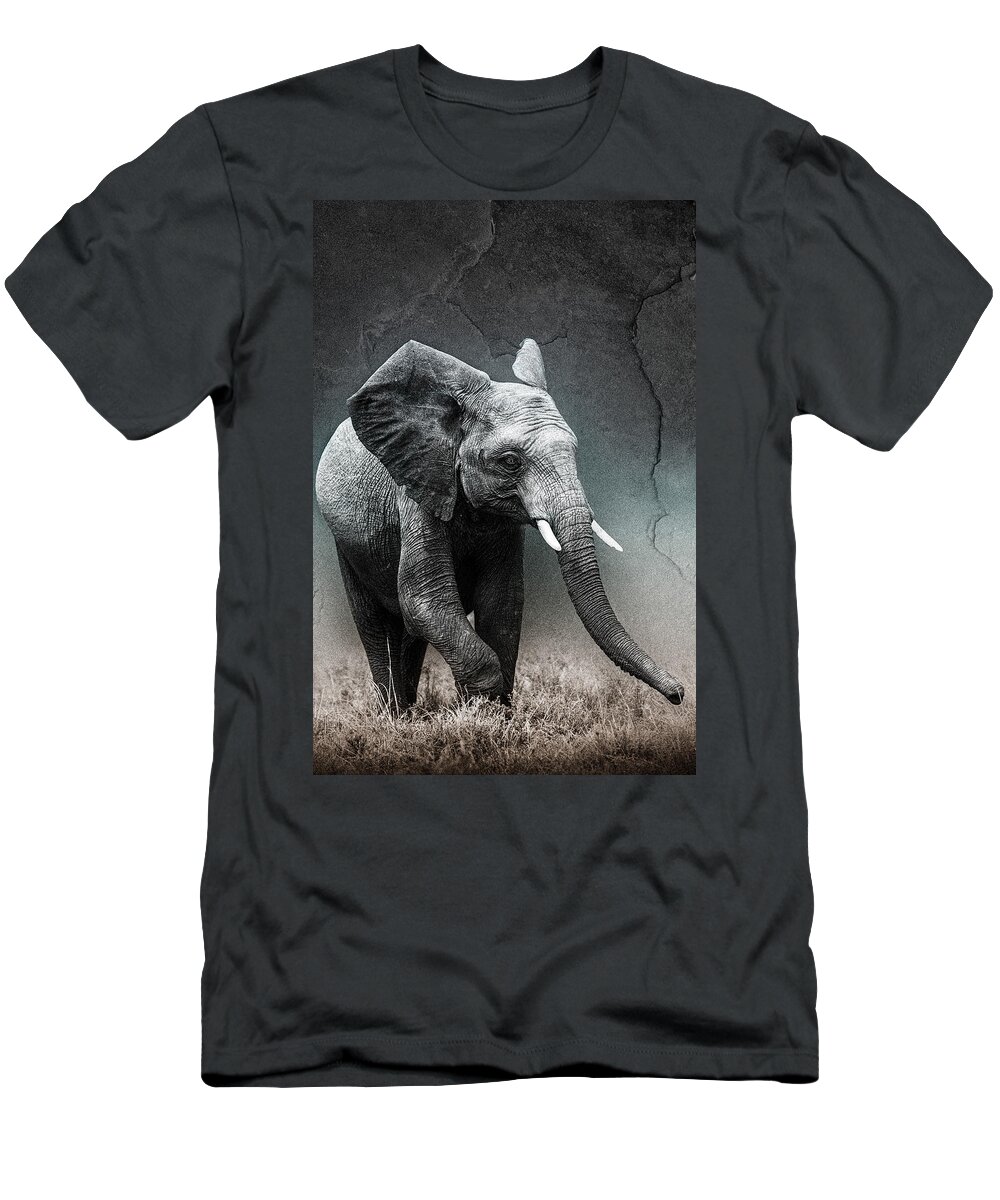Africa T-Shirt featuring the photograph Stone Texture Elephant #1 by Mike Gaudaur