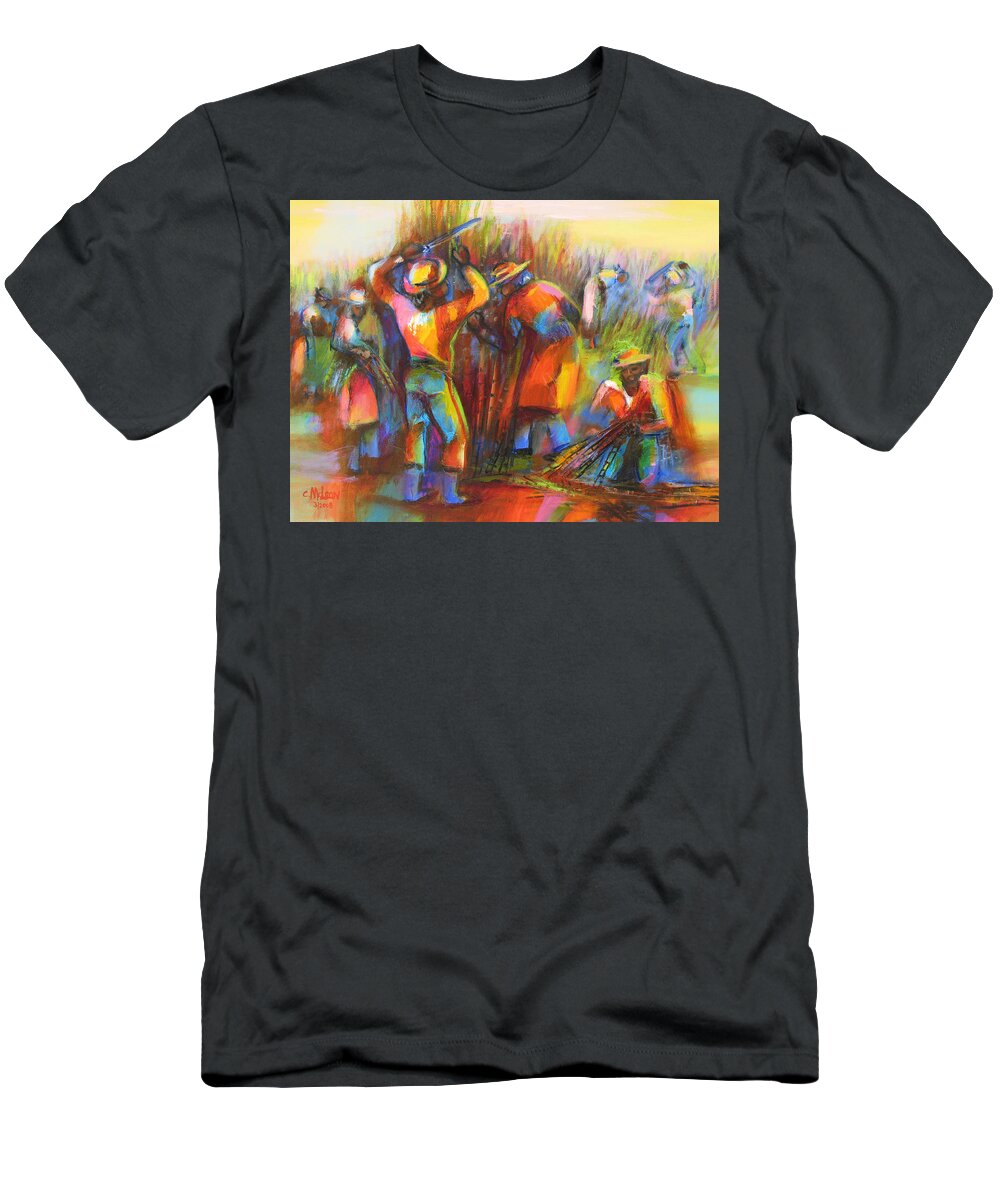 Sugar T-Shirt featuring the painting Sugar Cane Harvest by Cynthia McLean