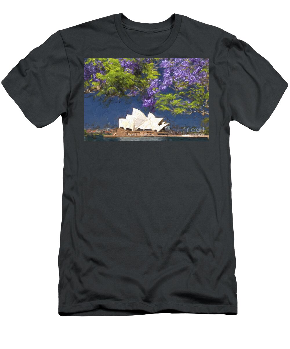 Sydney Opera House T-Shirt featuring the photograph Sydney Opera House with jacaranda #2 by Sheila Smart Fine Art Photography