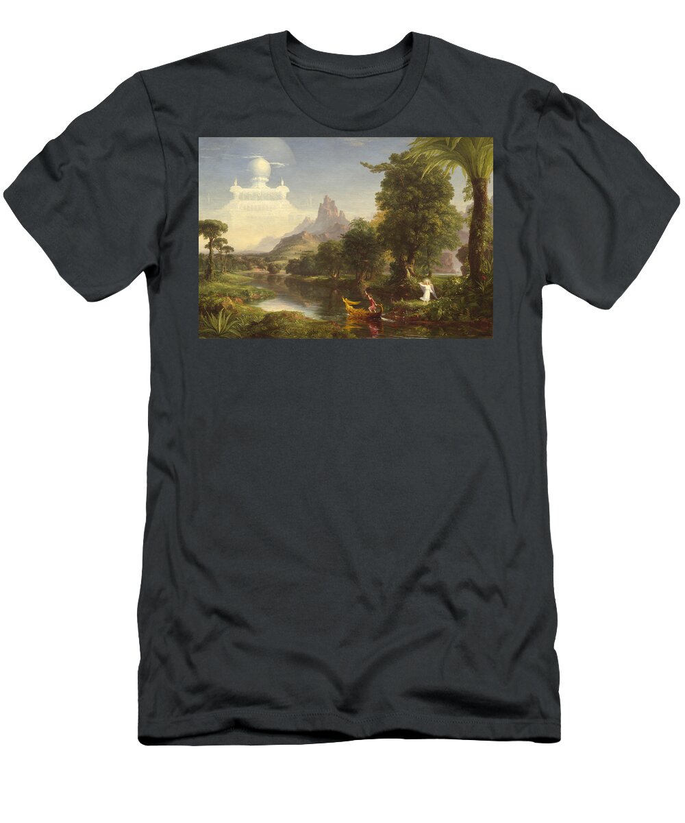 Thomas Cole T-Shirt featuring the painting The Voyage Of Life Youth by Thomas Cole