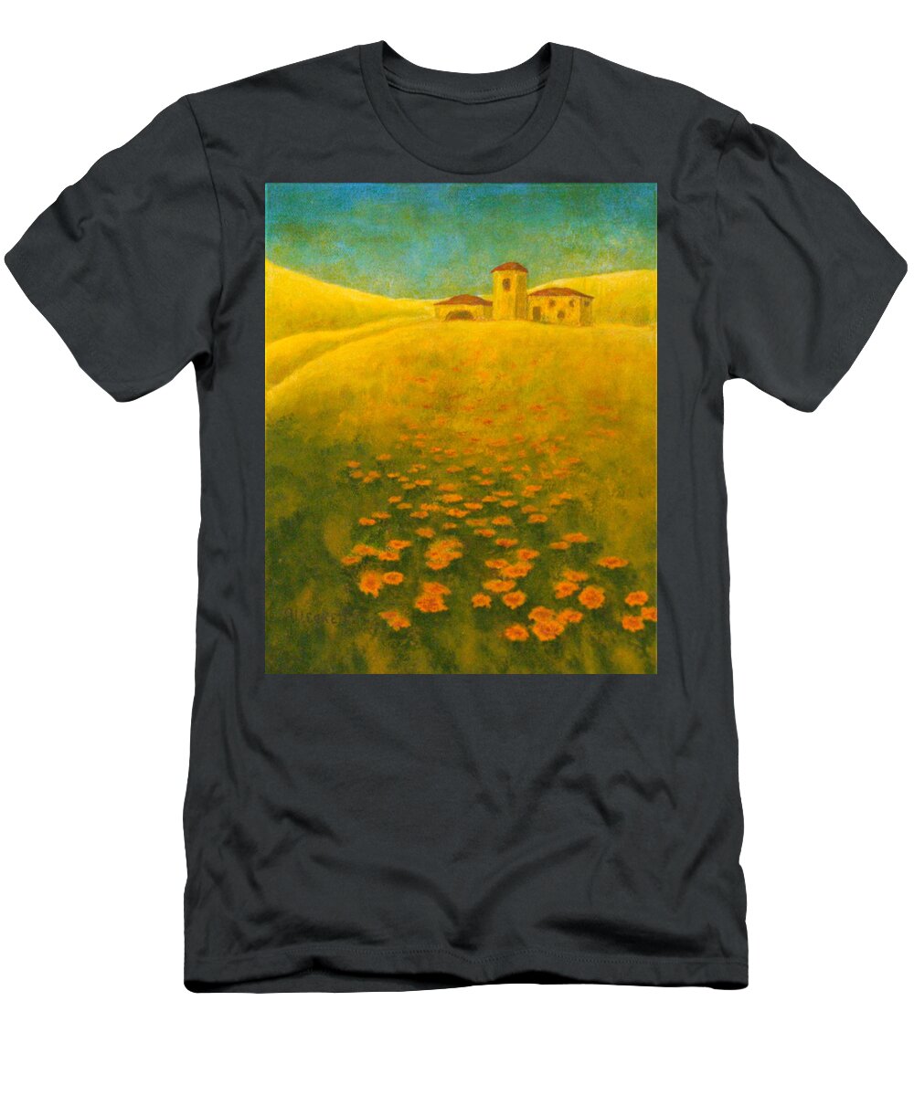 Allegretto Art T-Shirt featuring the painting Tuscan Gold 2 #1 by Pamela Allegretto