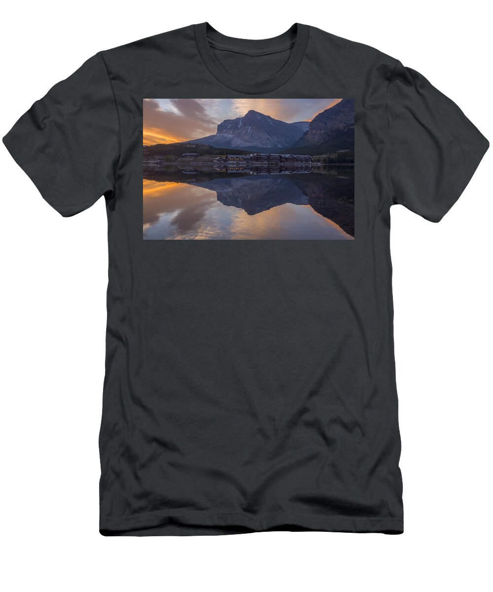 Many Glacier Hotel T-Shirt featuring the photograph 140917A-031 Many Glacier Lodge by Albert Seger