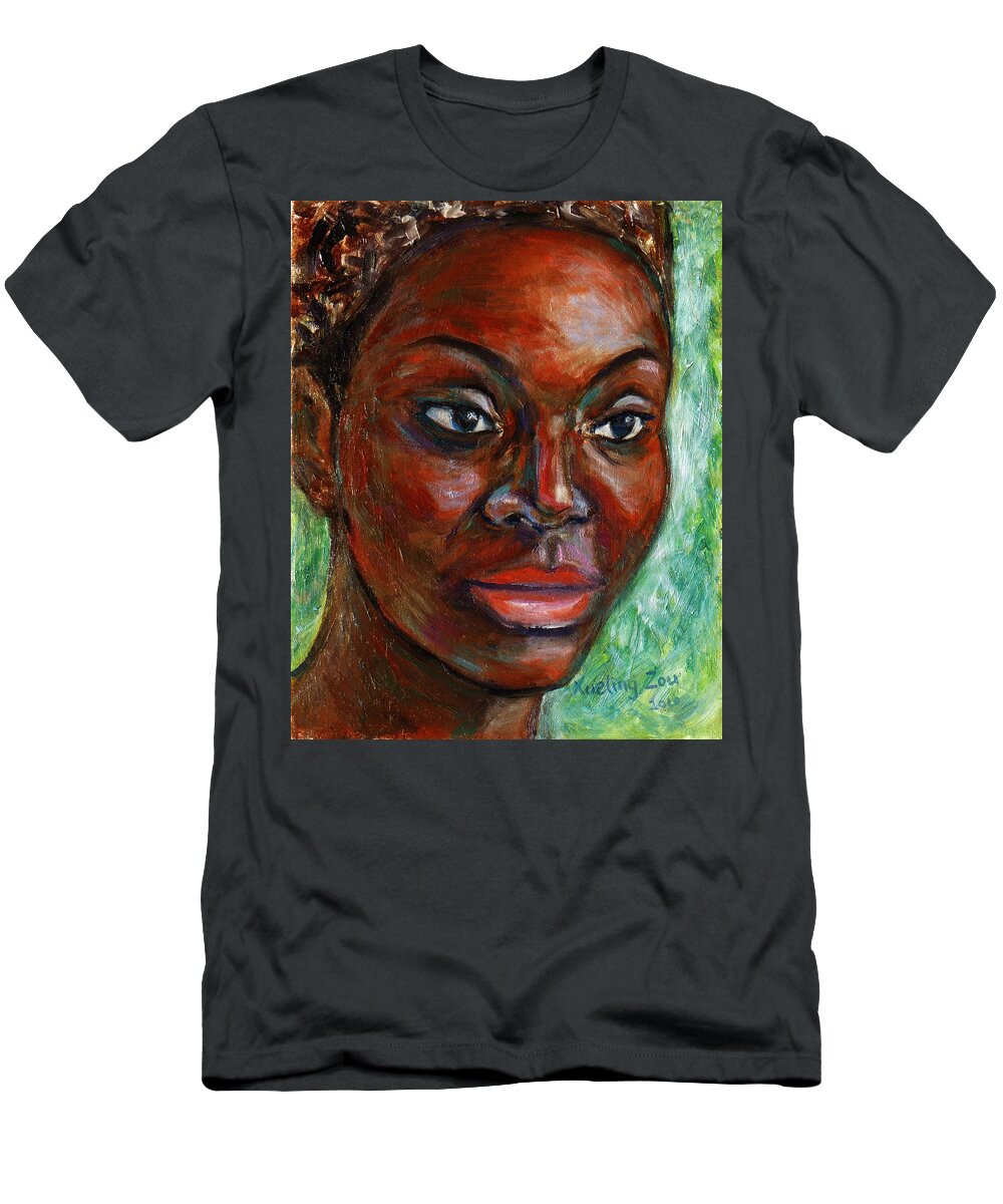 Woman T-Shirt featuring the painting African Woman by Xueling Zou