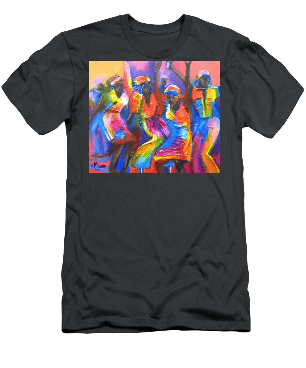 Carnival T-Shirt featuring the painting Carnival Jump Up #2 by Cynthia McLean