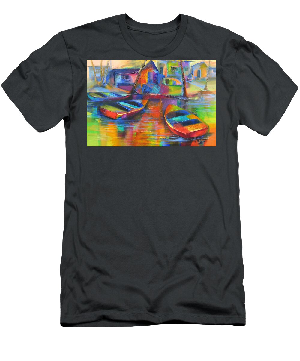 Abstract T-Shirt featuring the painting Fishing Village #3 by Cynthia McLean