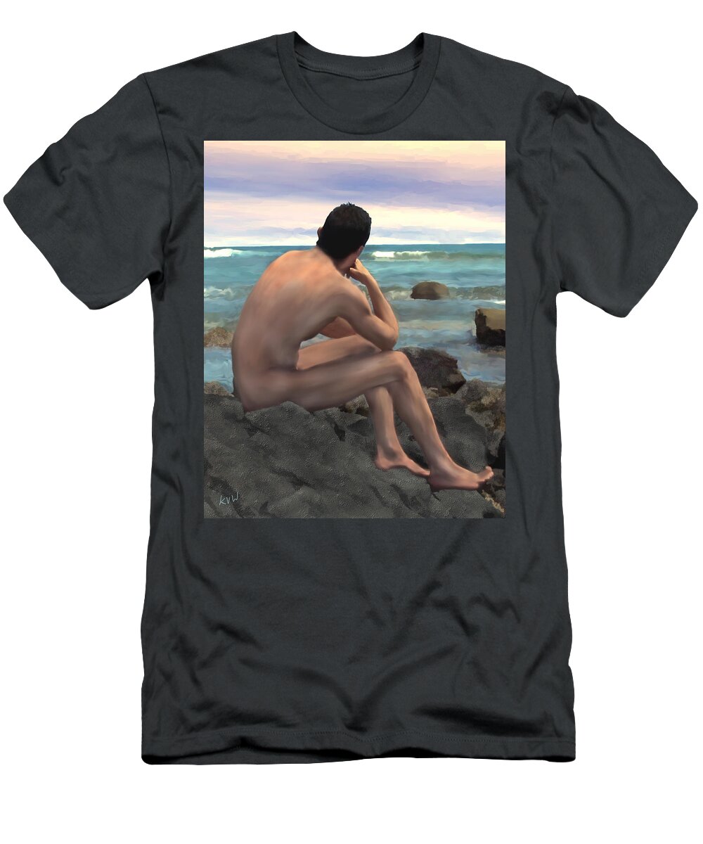 Nude T-Shirt featuring the photograph Nude Male by the Sea #2 by Kurt Van Wagner