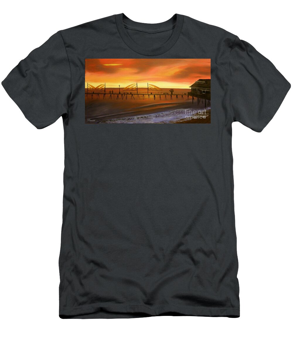 Redondo Beach Pier T-Shirt featuring the painting Redondo Beach Pier at Sunset #2 by Bev Conover