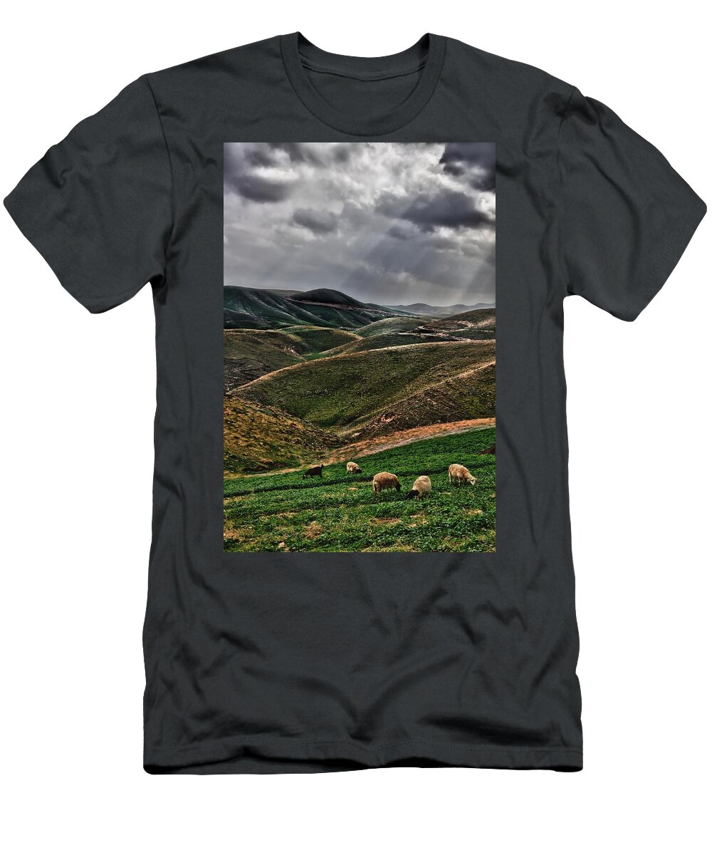 Israel T-Shirt featuring the photograph The Lord Is My Shepherd Judean Hills Israel #2 by Mark Fuller