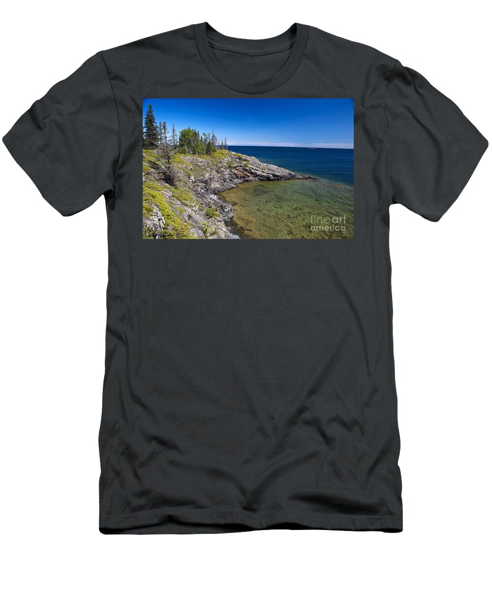 Rocky Coast T-Shirt featuring the photograph View of Rock Harbor and Lake Superior Isle Royale National Park #2 by Jason O Watson