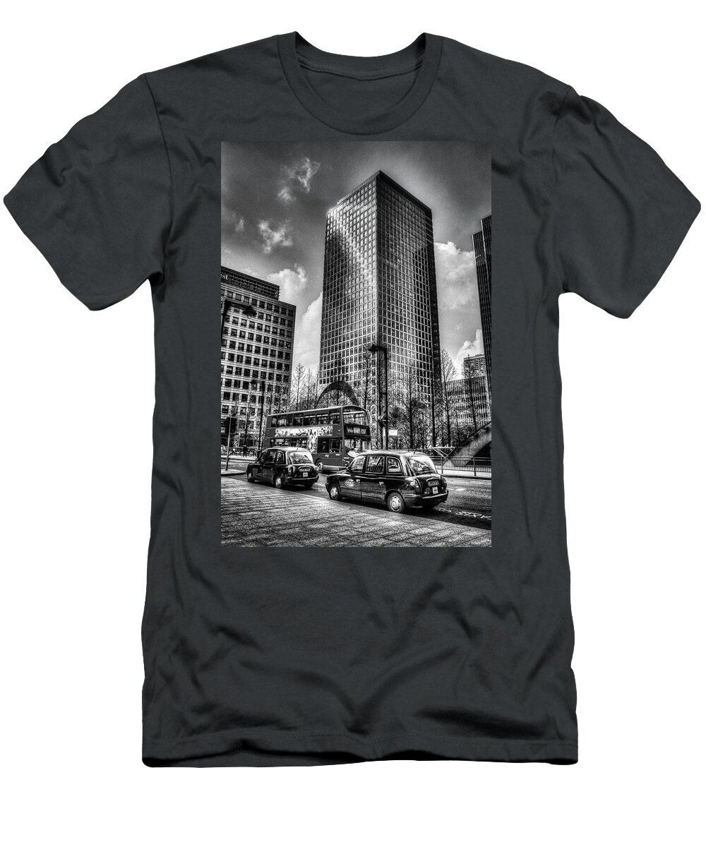 Taxi Taxis T-Shirt featuring the photograph Canary Wharf London #39 by David Pyatt