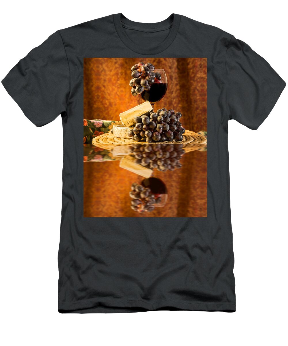 Alcohol T-Shirt featuring the photograph Wine and Brie Cheese #4 by Peter Lakomy