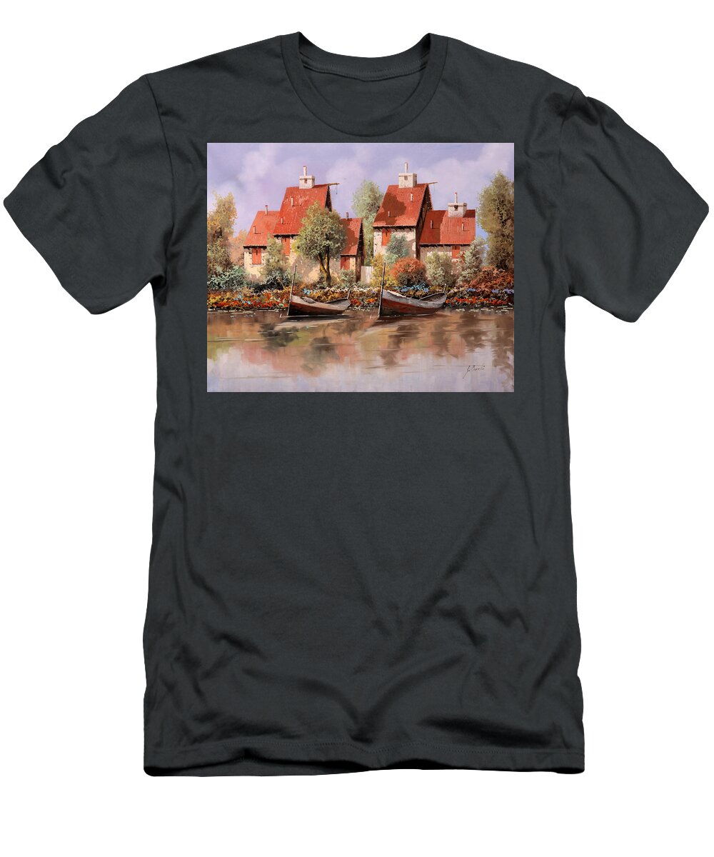 House T-Shirt featuring the painting 5 Case E 2 Barche by Guido Borelli