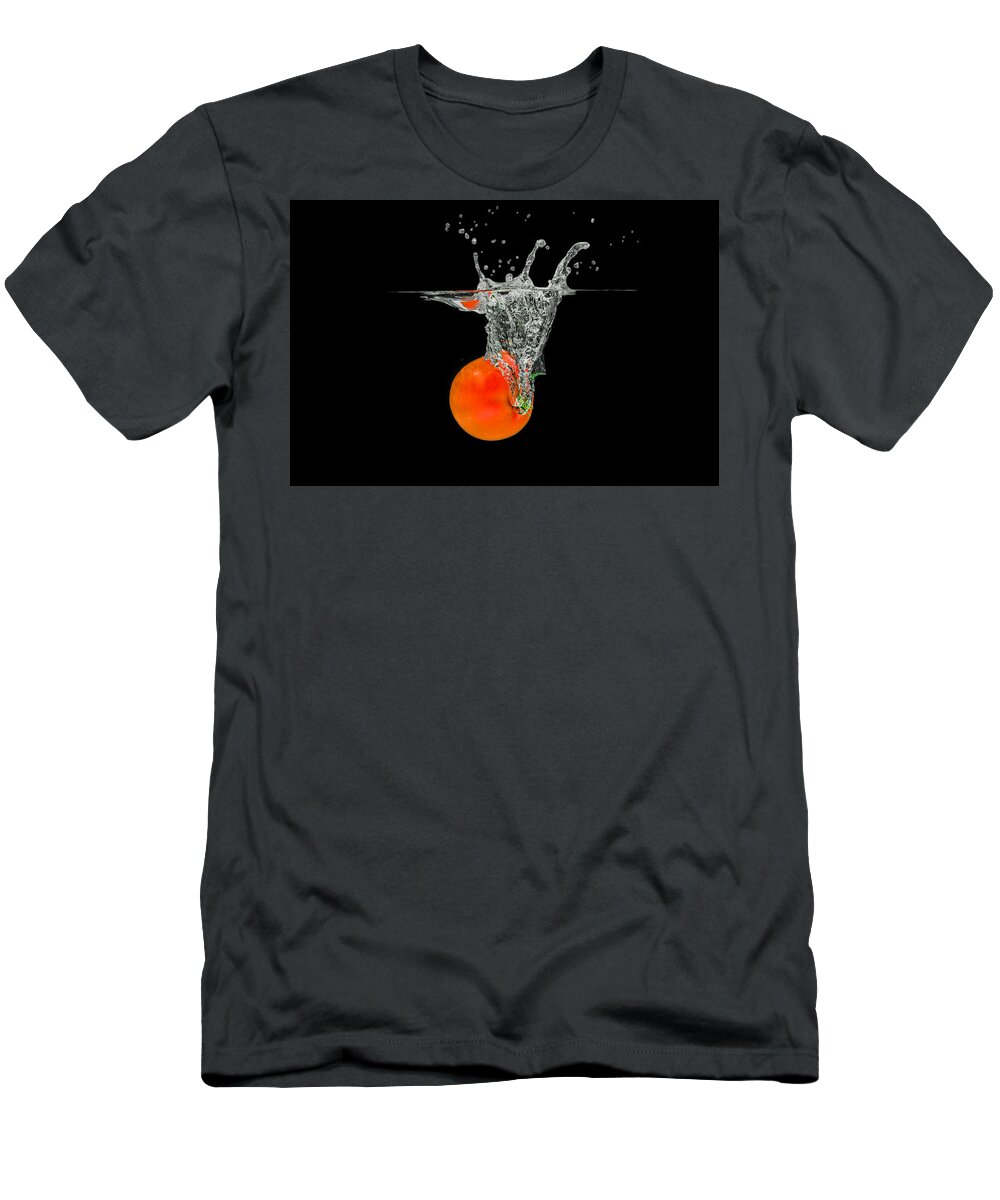 Diet T-Shirt featuring the photograph Splashing Tomato #5 by Peter Lakomy
