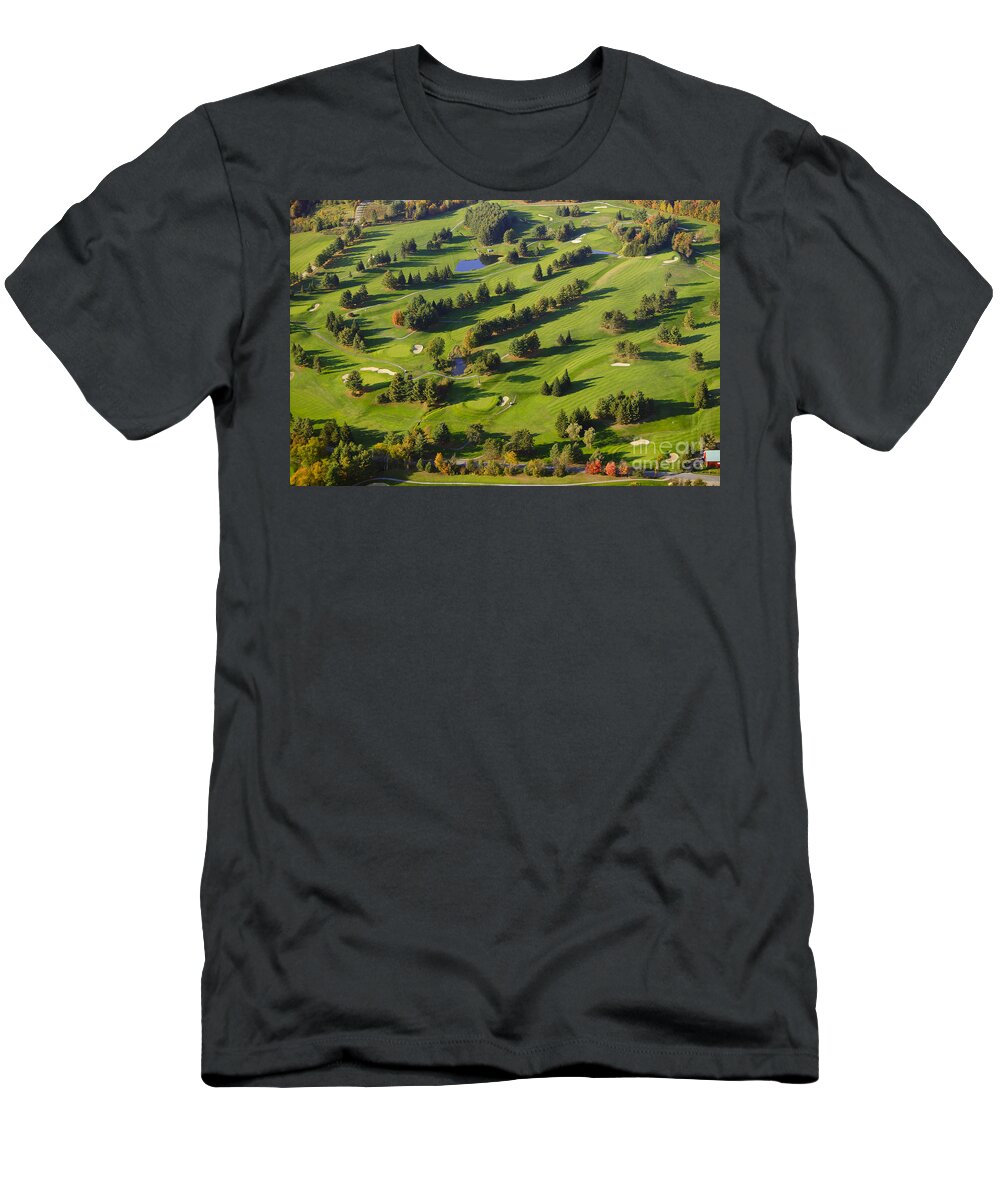 New England T-Shirt featuring the photograph Aerial image of a golf course. #6 by Don Landwehrle