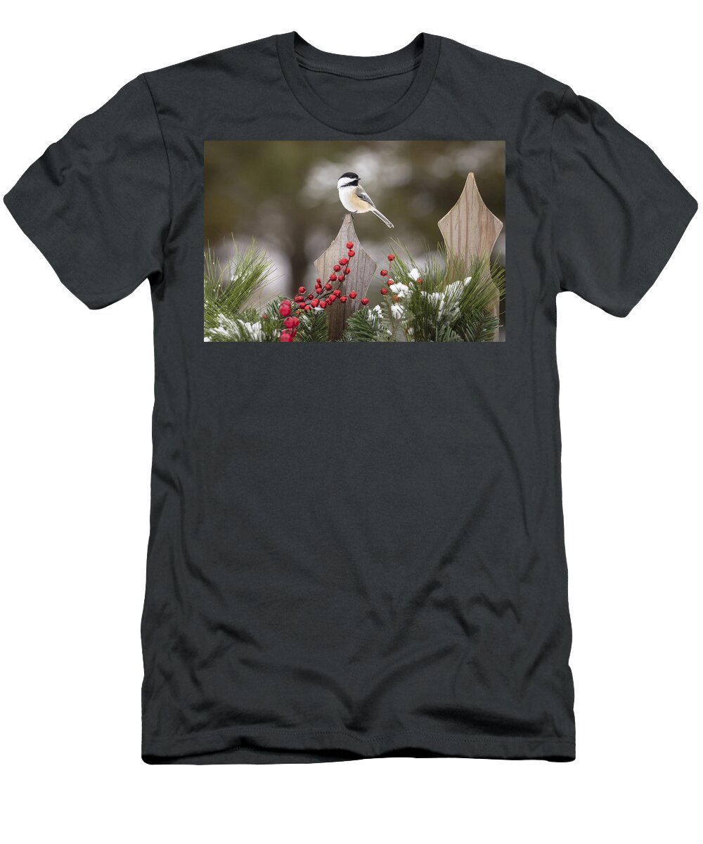 Adult T-Shirt featuring the photograph Black-capped Chickadee #6 by Linda Arndt