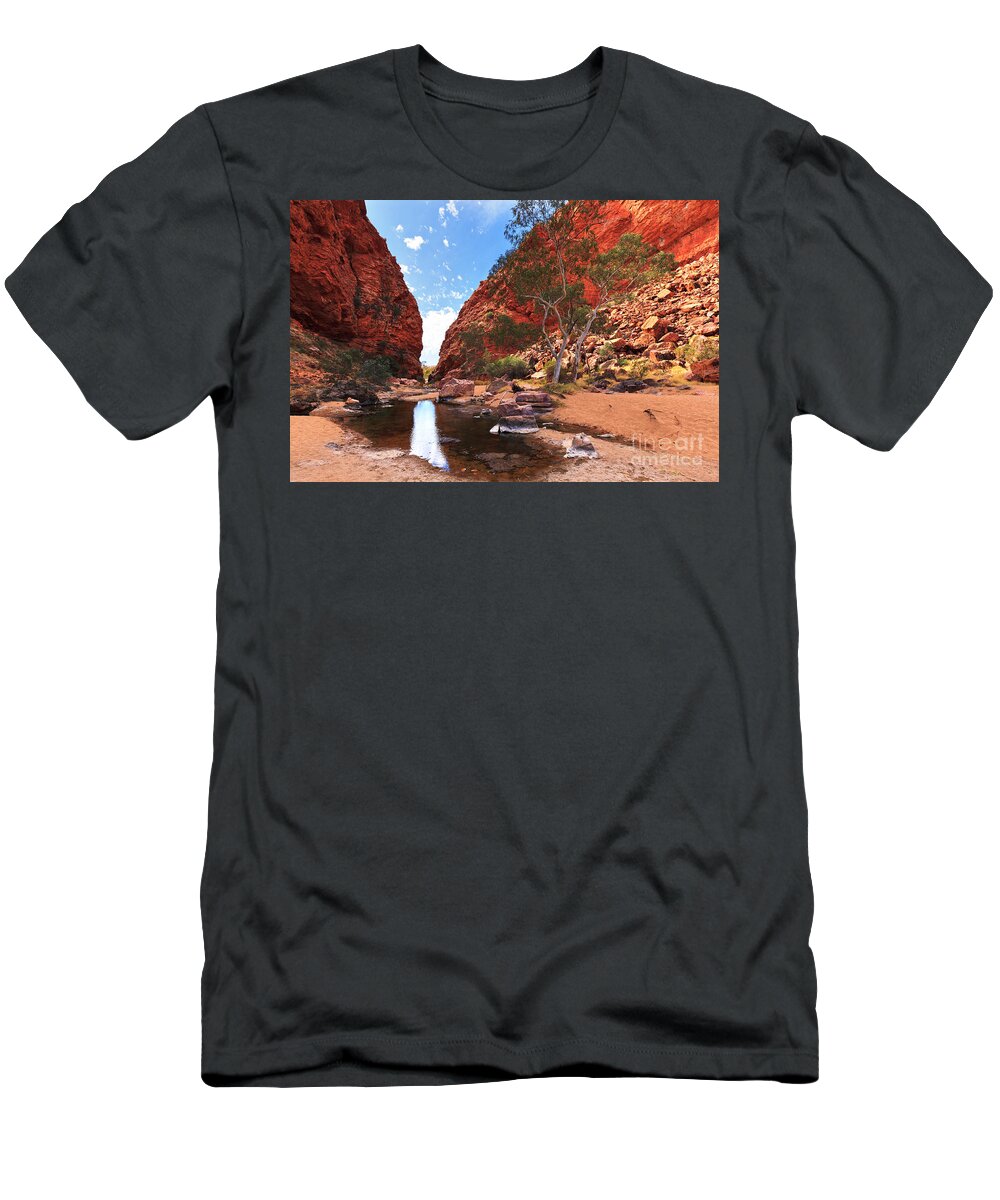Simpsons Gap Central Australia Landscape Outback Water Hole West Mcdonnell Ranges Northern Territory Australian Landscapes Ghost Gum Trees T-Shirt featuring the photograph Simpsons Gap #8 by Bill Robinson