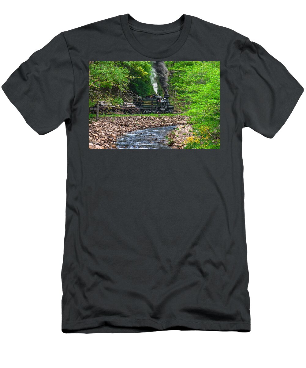 Shay Engine T-Shirt featuring the photograph Cass Scenic Railroad #9 by Mary Almond