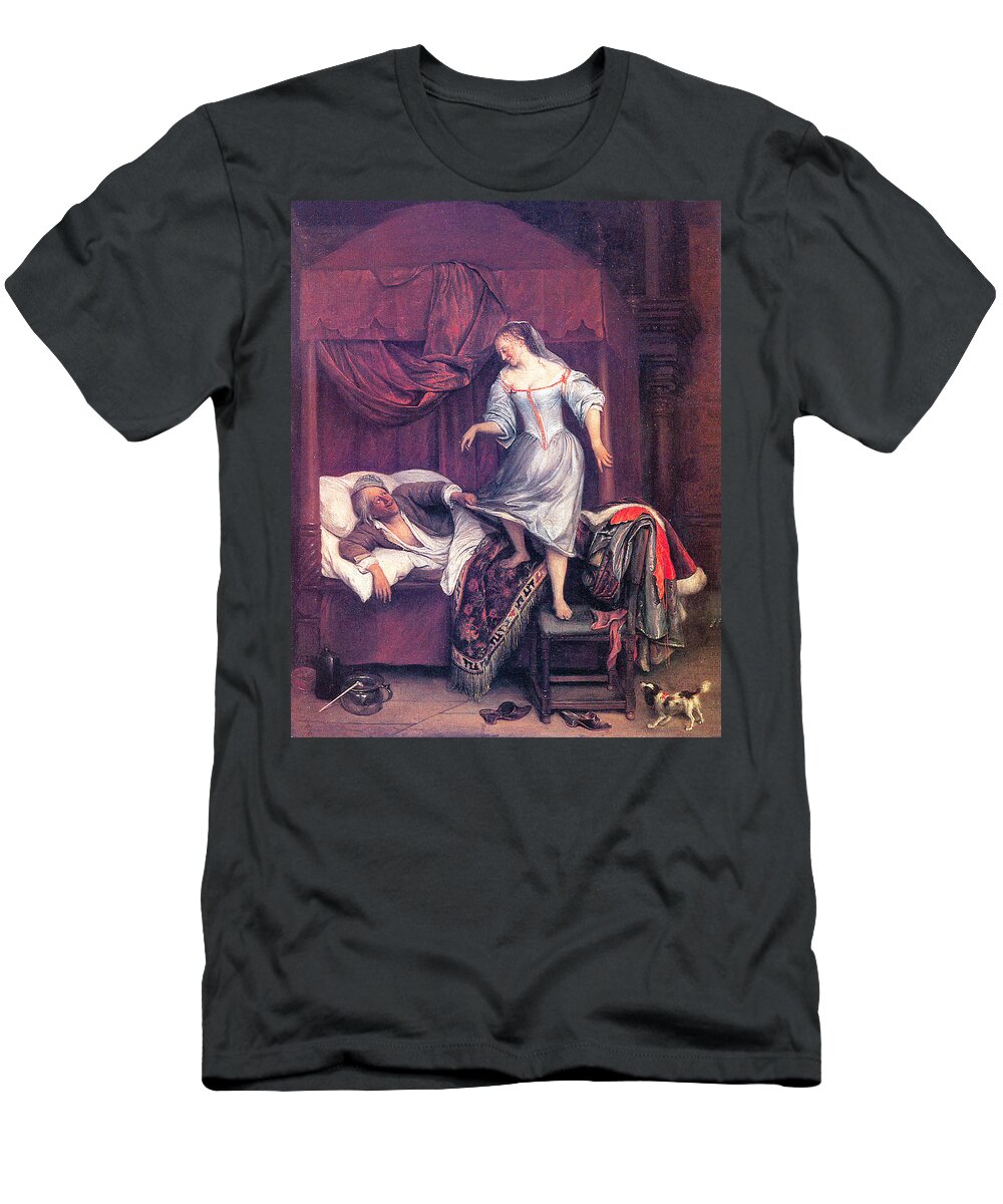 Jan Steen T-Shirt featuring the painting The Seduction #1 by Jan Steen