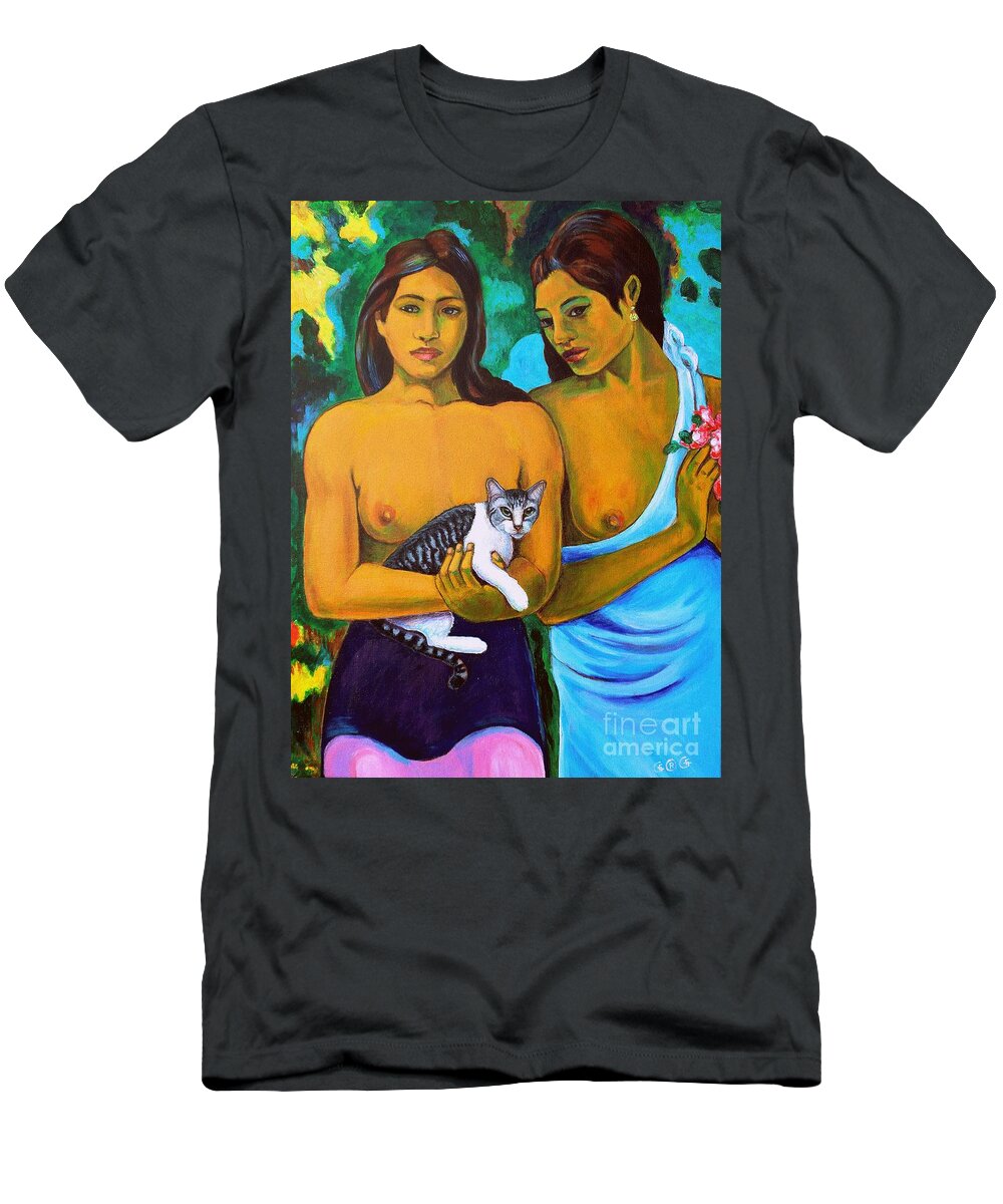 Gauguin T-Shirt featuring the painting A Cat for Gauguin_ A Tahitian Feline by George I Perez