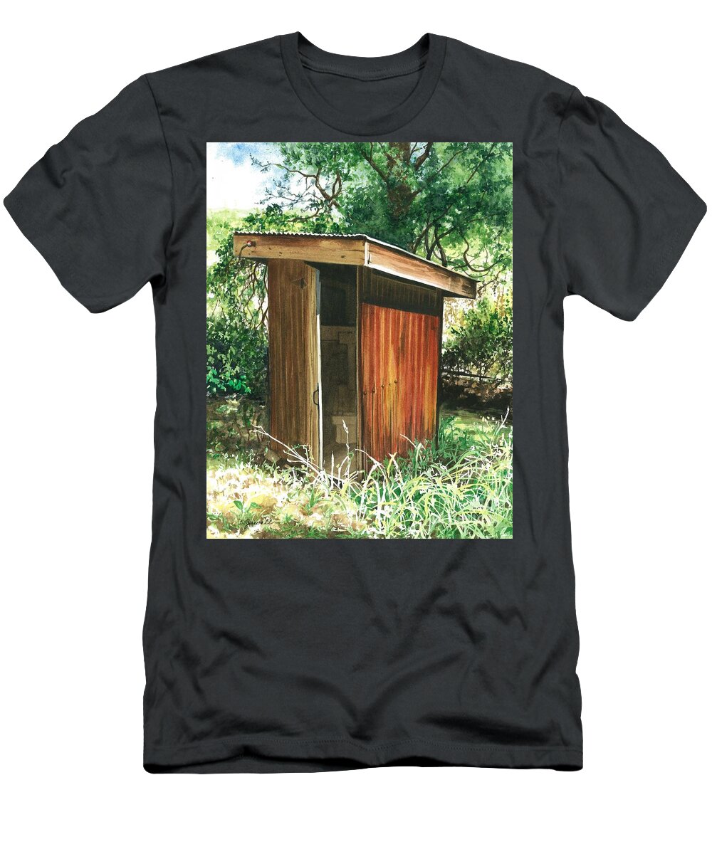 Outhouse T-Shirt featuring the painting A Childhood Memory by Barbara Jewell