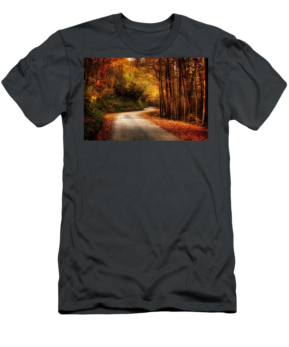 Dirt Road T-Shirt featuring the photograph A Drive In The Mountains of Western North Carolina by Greg and Chrystal Mimbs