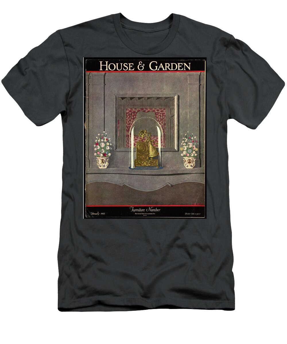 House And Garden T-Shirt featuring the photograph A Gilded Mantle Clock In A Bell Jar by Andre E. Marty