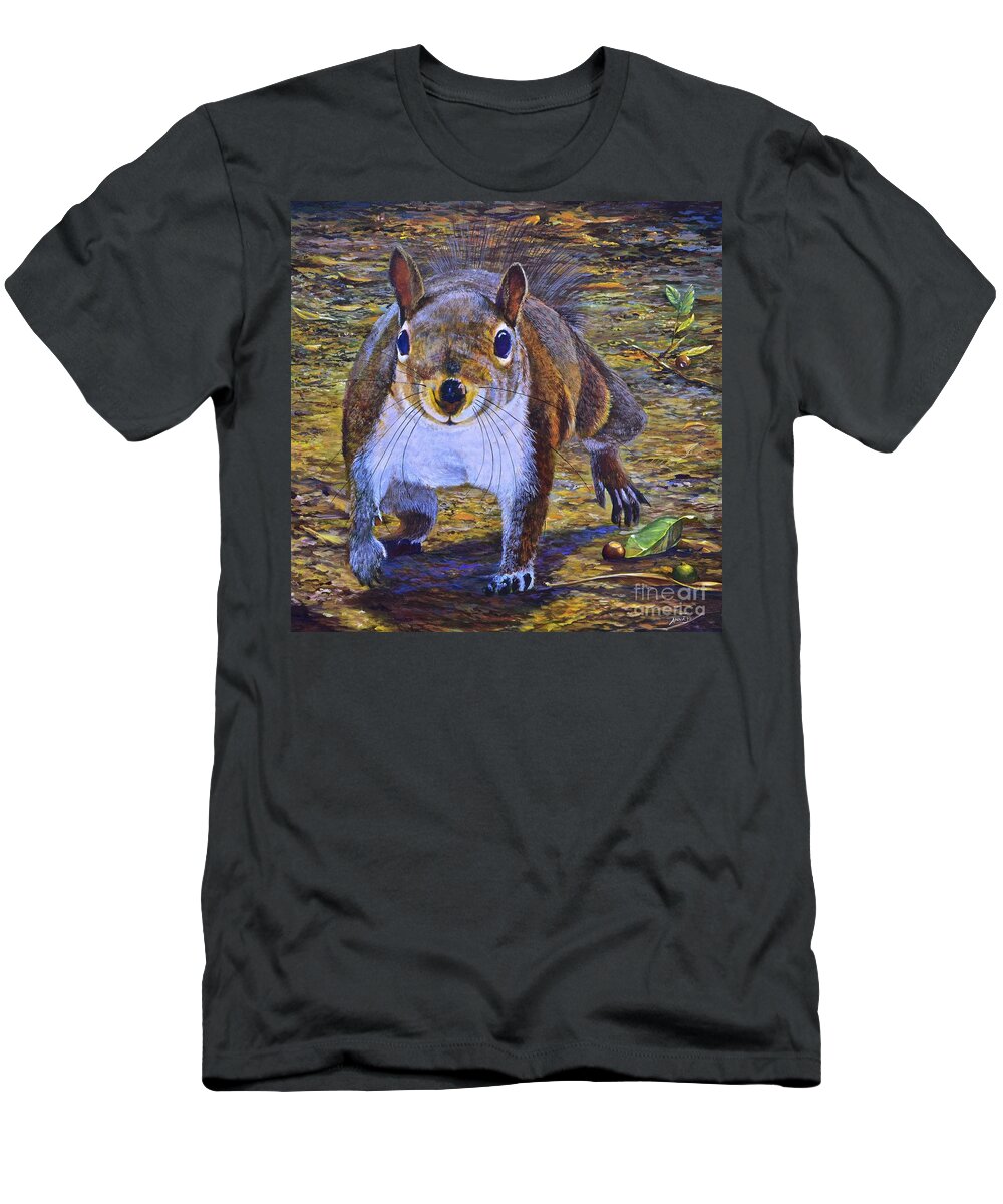Eastern Gray Squirrel T-Shirt featuring the painting A Green One Too by AnnaJo Vahle