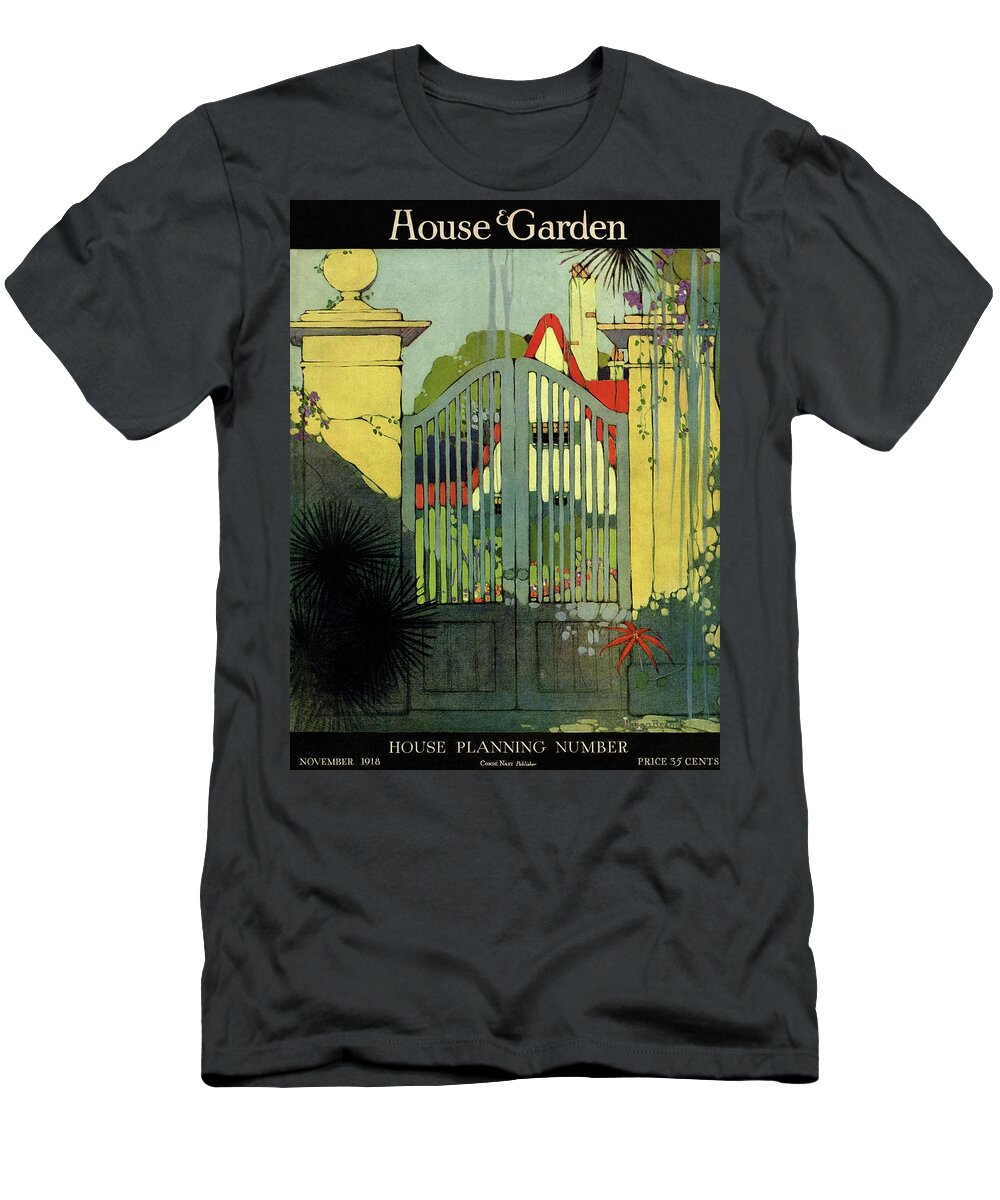 Illustration T-Shirt featuring the photograph A House And Garden Cover Of A Gate by H. George Brandt