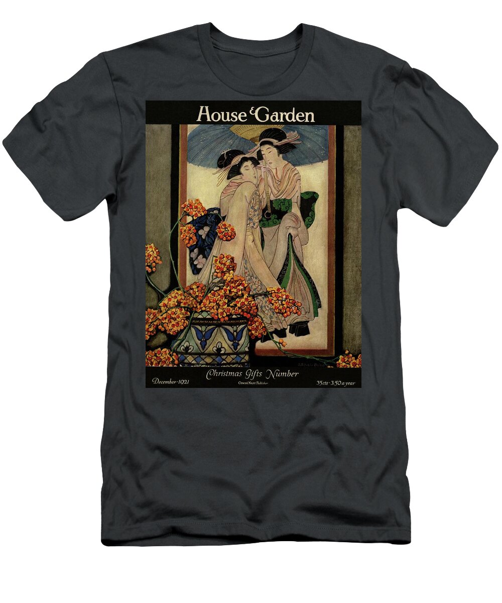 Illustration T-Shirt featuring the photograph A House And Garden Cover Of A Japanese Print by Ethel Franklin Betts Baines