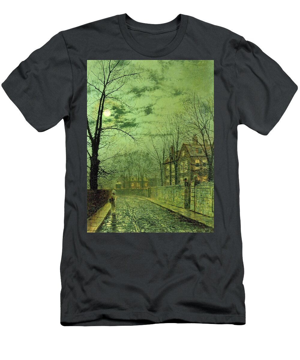 Street T-Shirt featuring the painting A Moonlit Road by John Atkinson Grimshaw