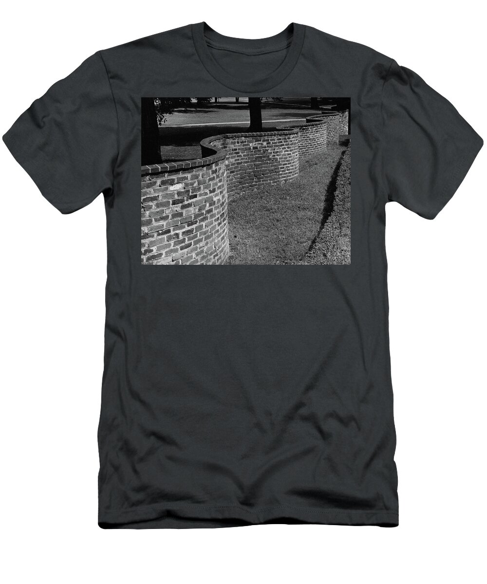 Exterior T-Shirt featuring the photograph A Serpentine Brick Wall by William and Neill Dingledine