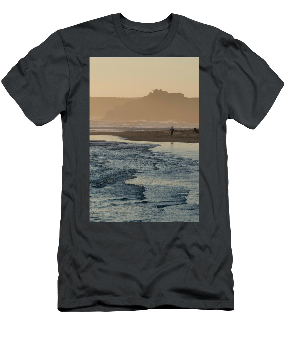 Beach T-Shirt featuring the photograph A Woman Walks Along The Russian Gulch by Svetlana Bachevanova
