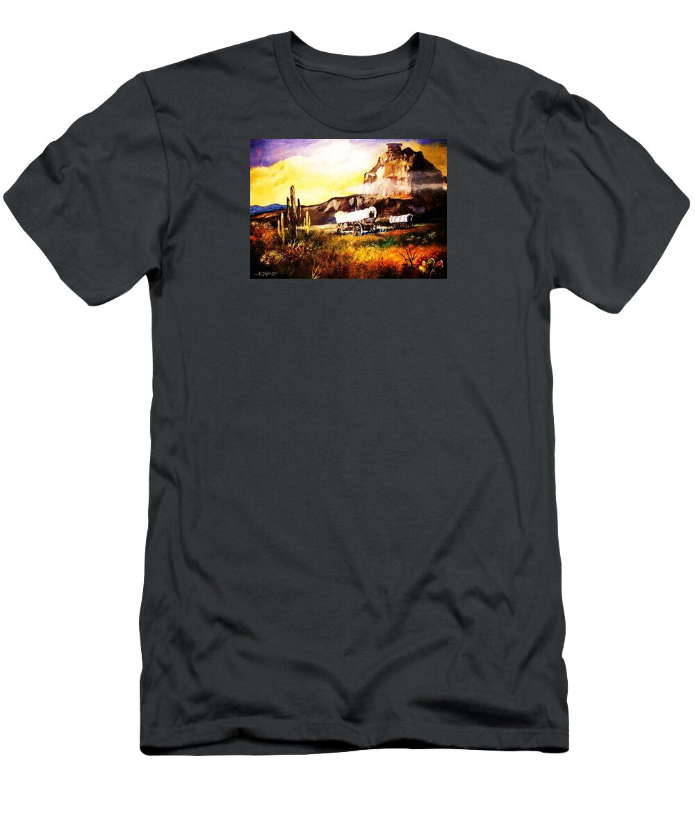 Covered Wagons T-Shirt featuring the painting Abandoned Wagons by Al Brown