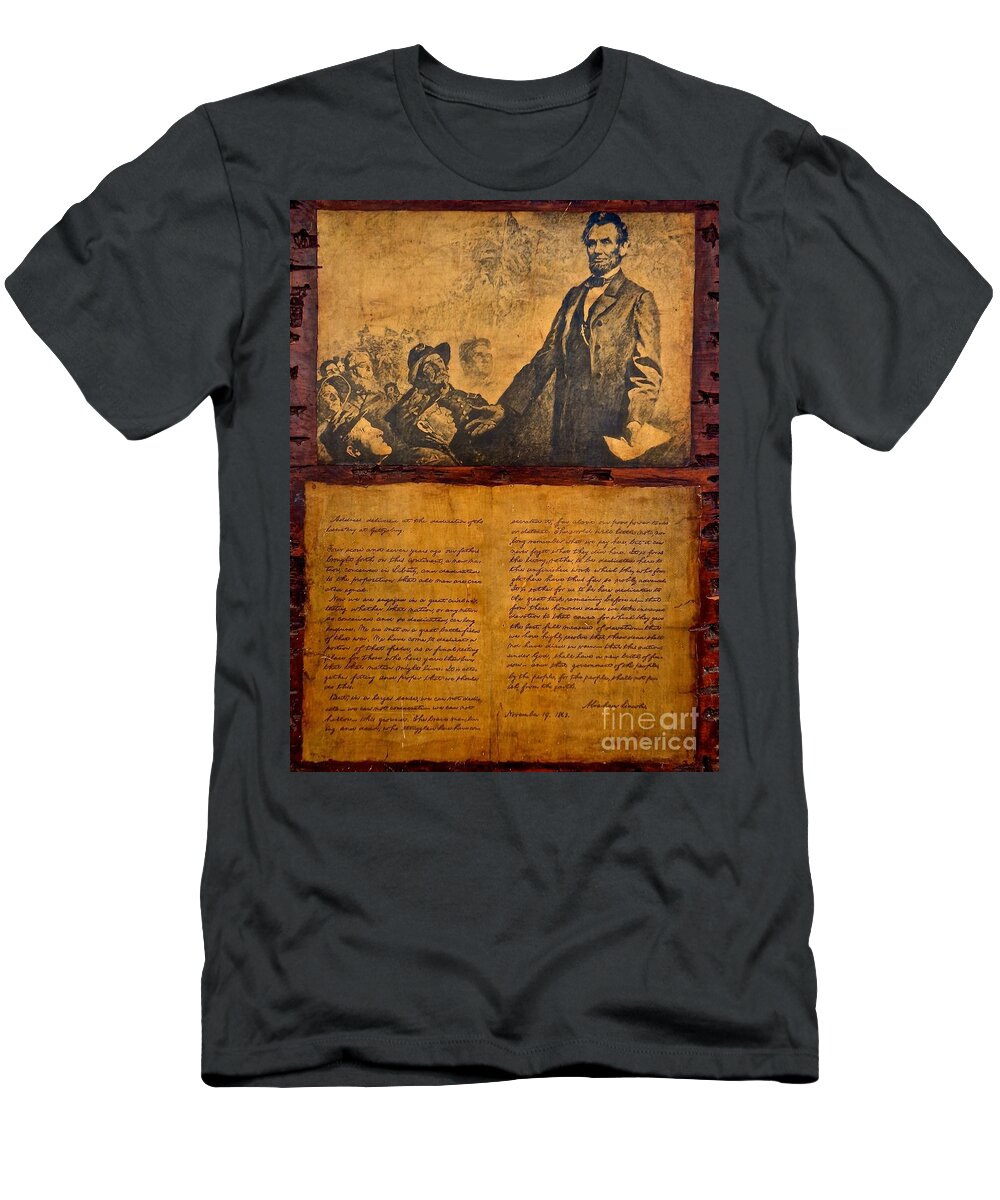 Abraham Lincoln And The Gettysburg Address T-Shirt featuring the photograph Abraham Lincoln the Gettysburg Address by Saundra Myles