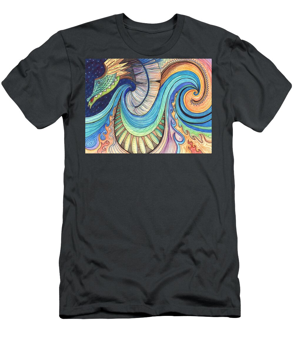 Dragon T-Shirt featuring the drawing Abstract Dragon by Kate Fortin