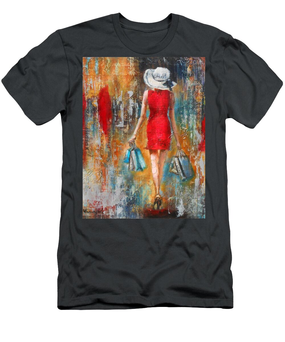 Lady T-Shirt featuring the painting Abstract Lady 6 by Susan Goh