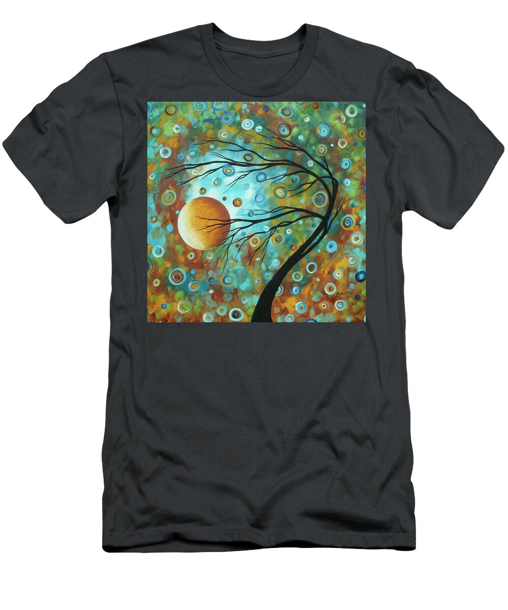Abstract T-Shirt featuring the painting Abstract Landscape Circles Art Colorful Oversized Original Painting PIN WHEELS IN THE SKY by MADART by Megan Aroon