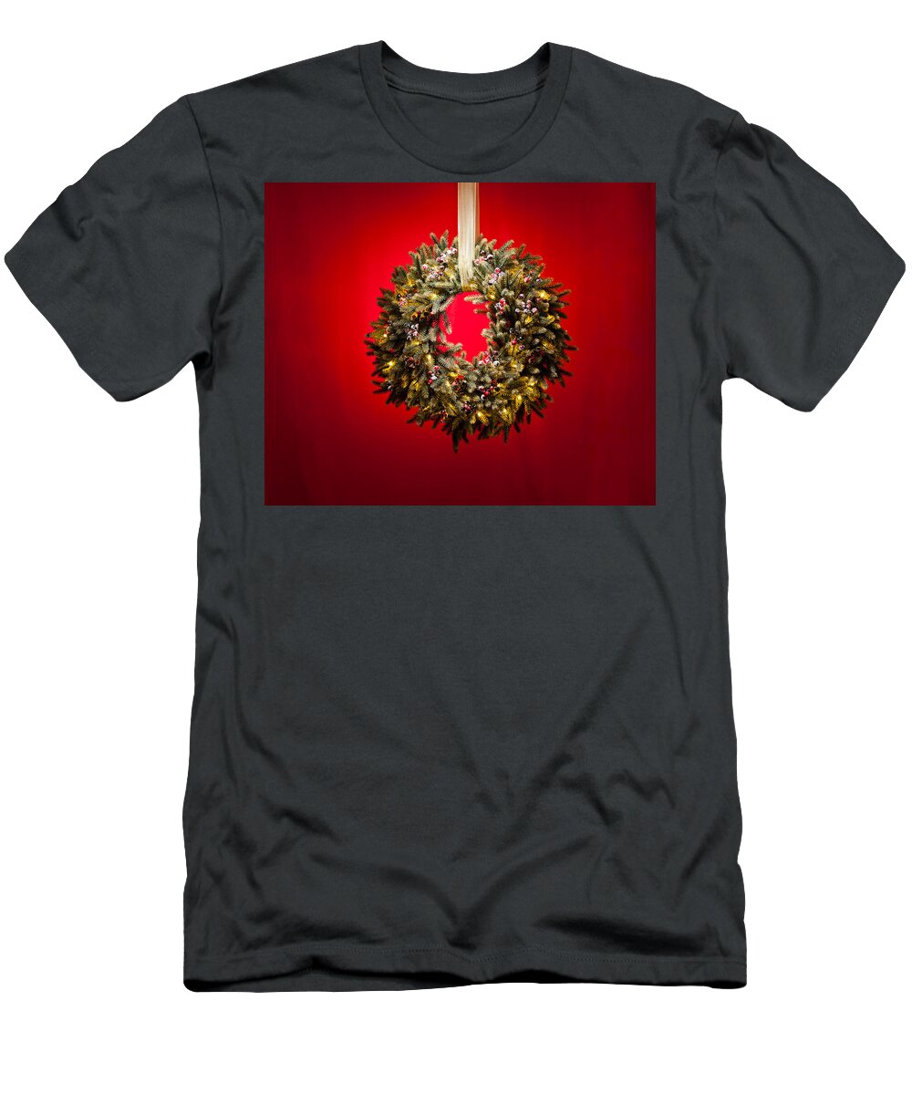 Advent T-Shirt featuring the photograph Advent wreath over red background by U Schade