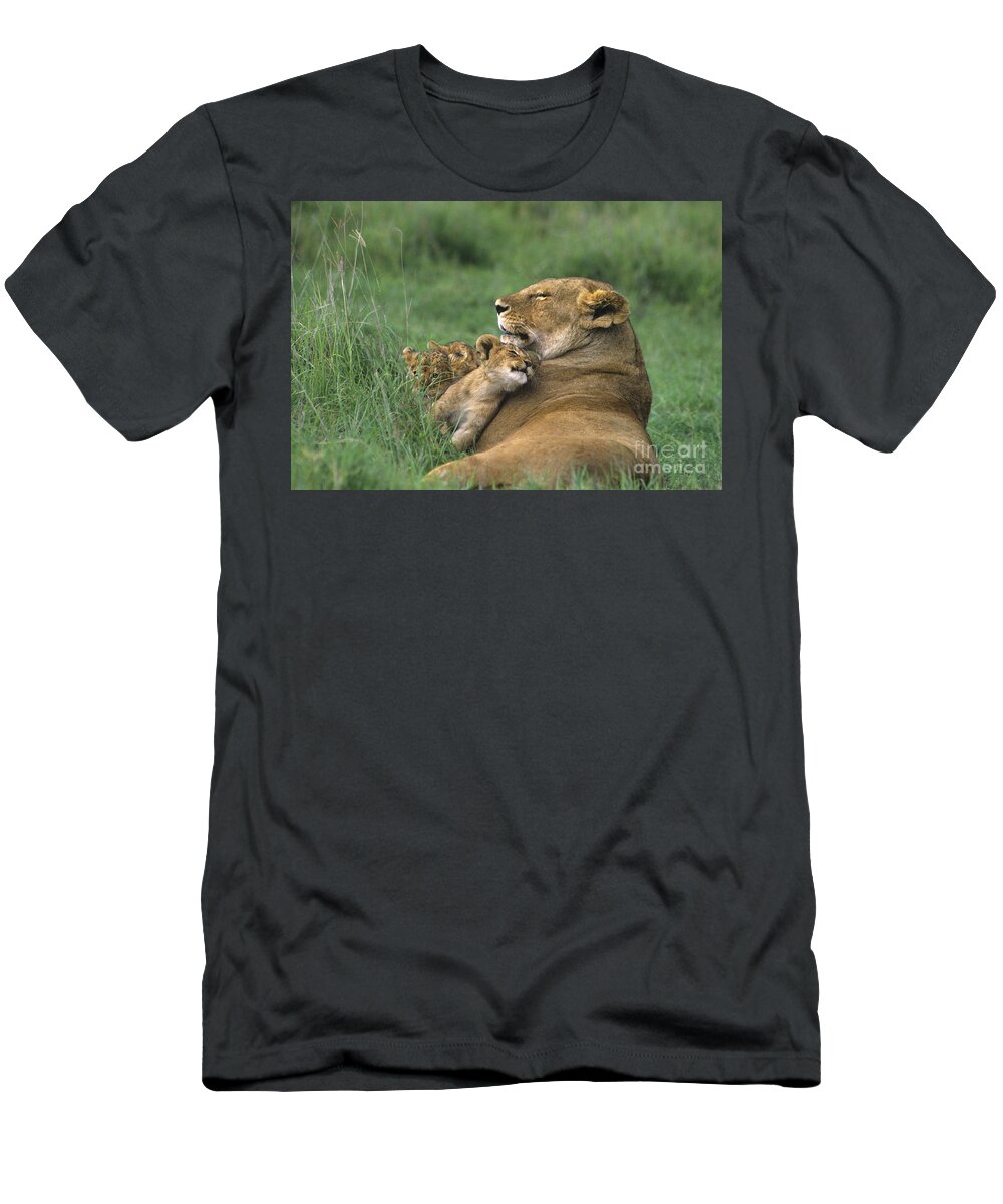 Africa T-Shirt featuring the photograph African Lions Mother and Cubs Tanzania by Dave Welling