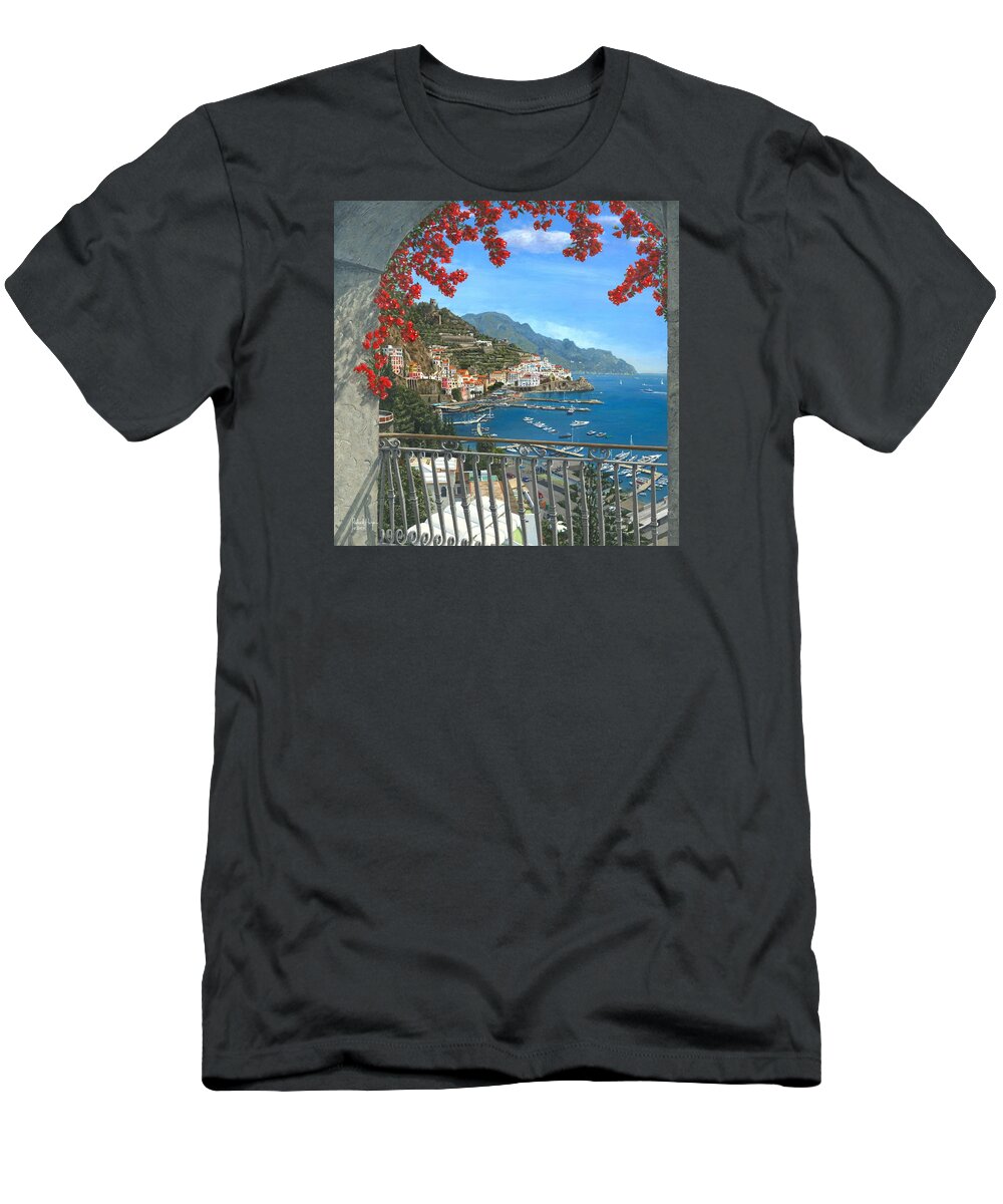 Landscape T-Shirt featuring the painting Amalfi Vista by Richard Harpum