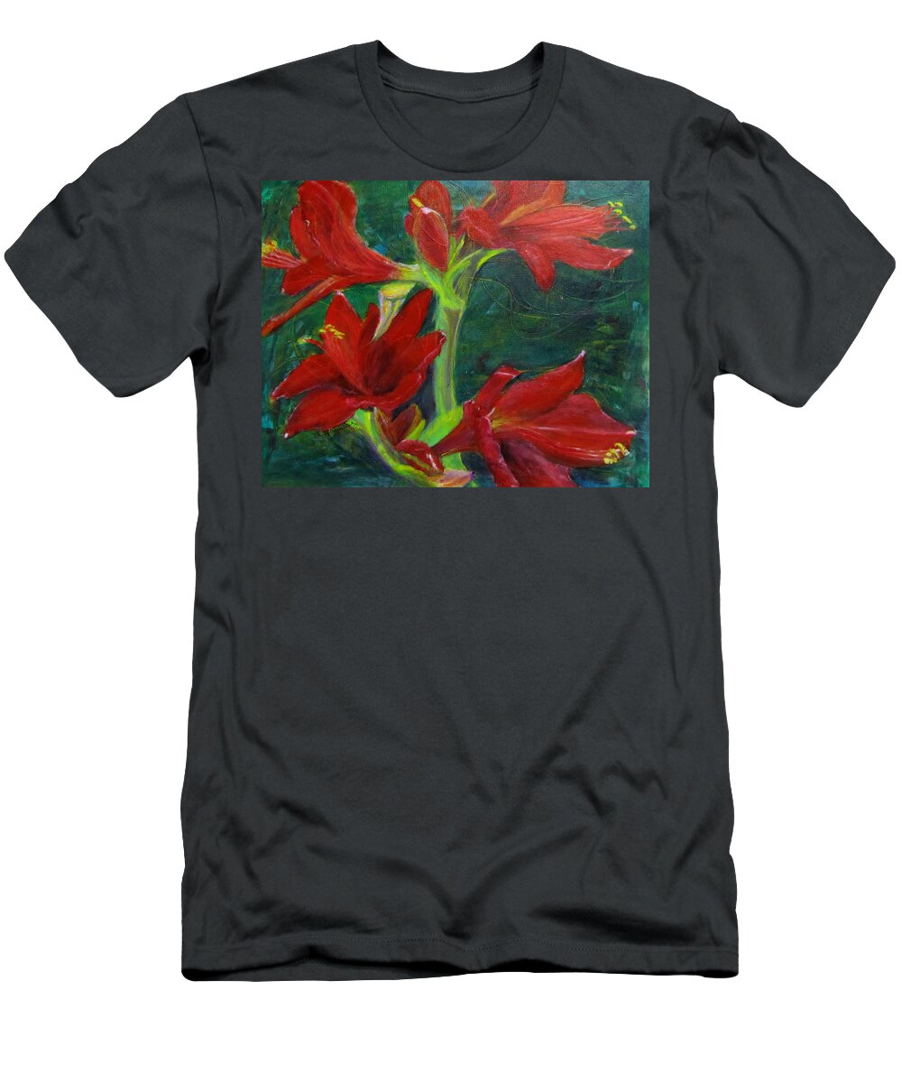 Flowers T-Shirt featuring the painting Amaryllis by Linda Feinberg