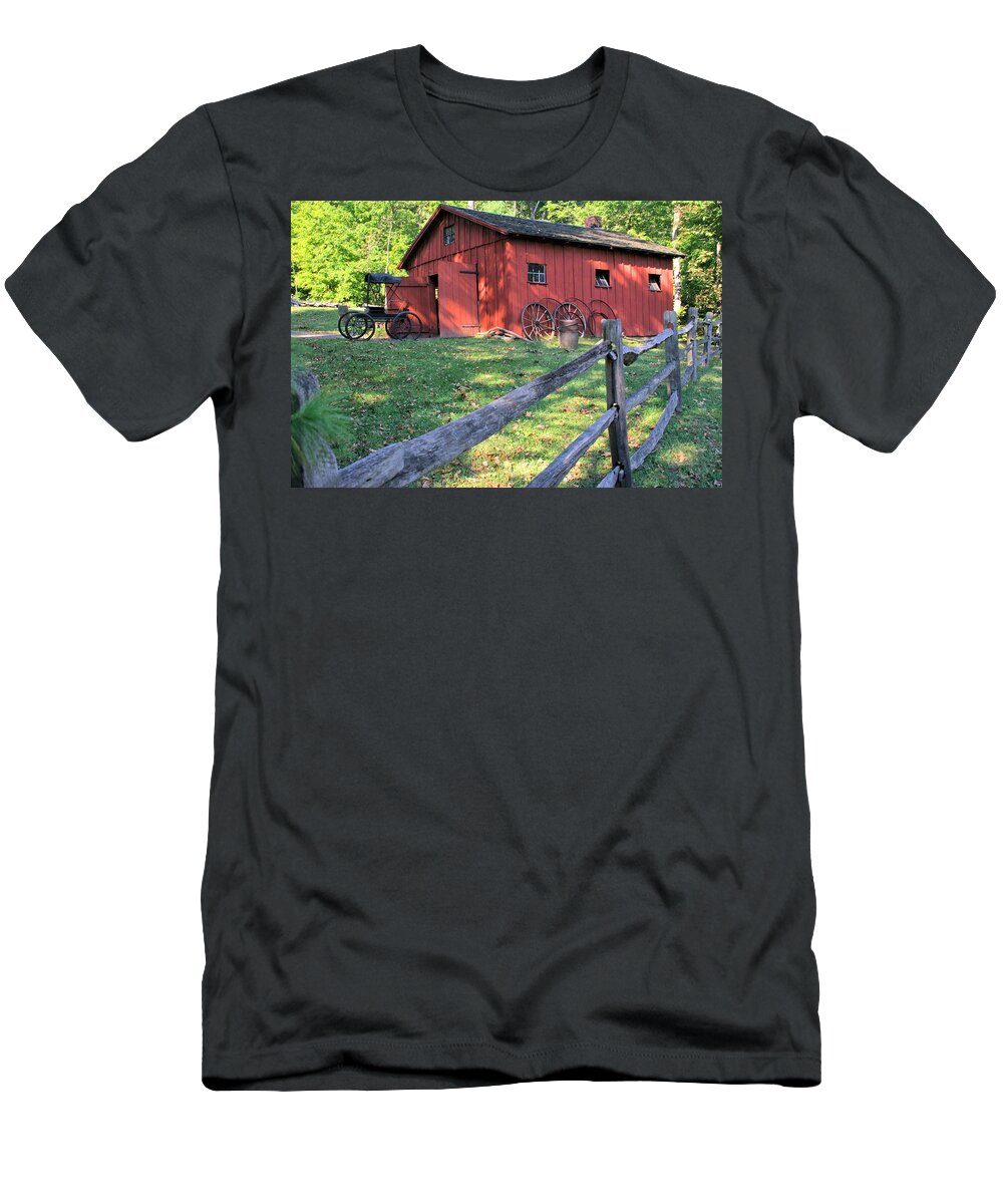 5399 T-Shirt featuring the photograph Amish Barn Along a Fenceline by Gordon Elwell