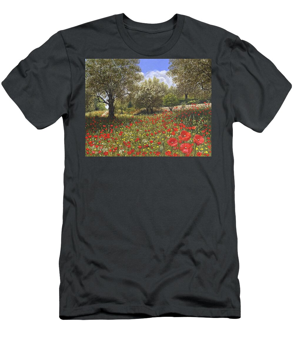 Landscape T-Shirt featuring the painting Andalucian Poppies by Richard Harpum