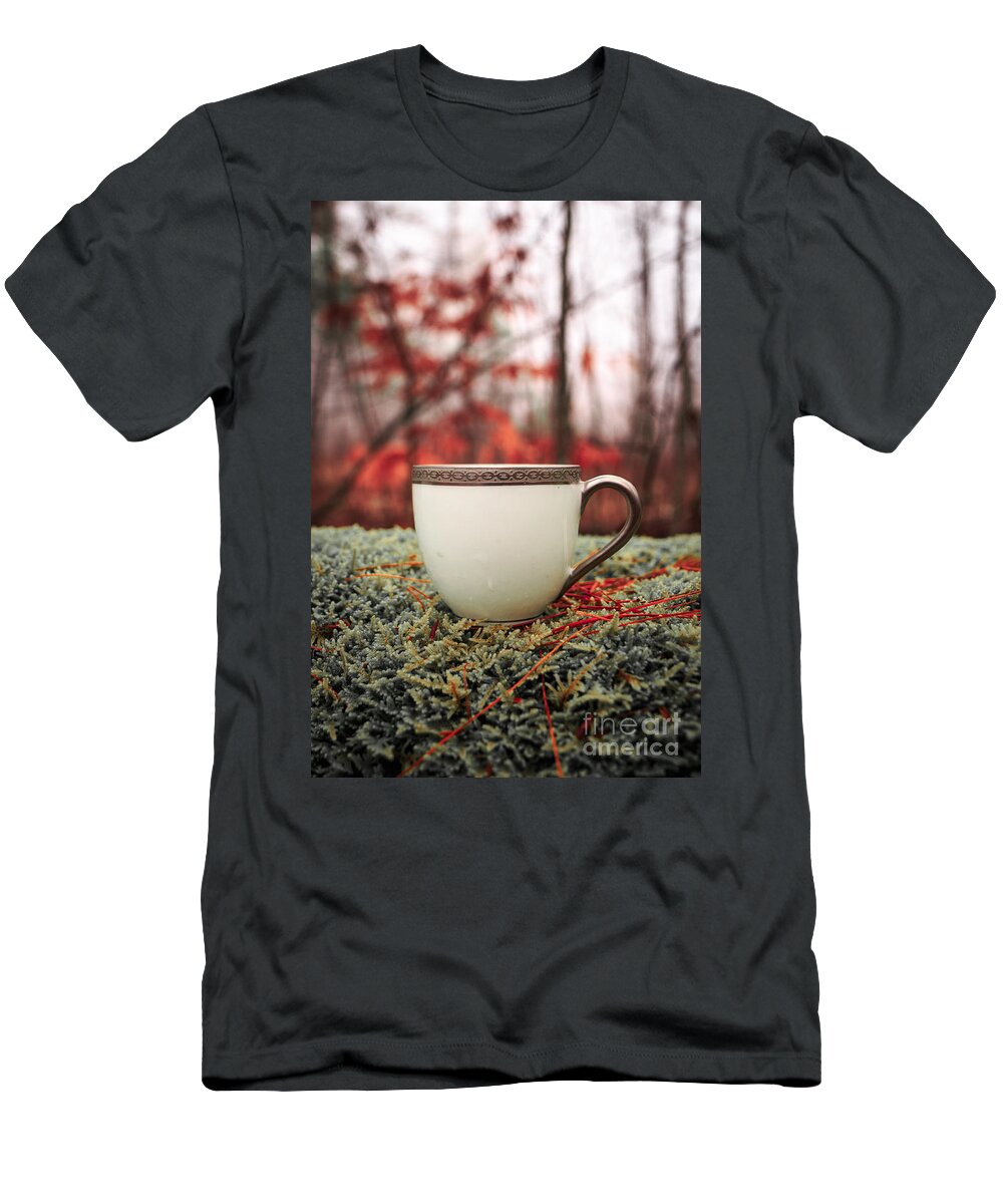Tea T-Shirt featuring the photograph Antique teacup in the woods by Edward Fielding
