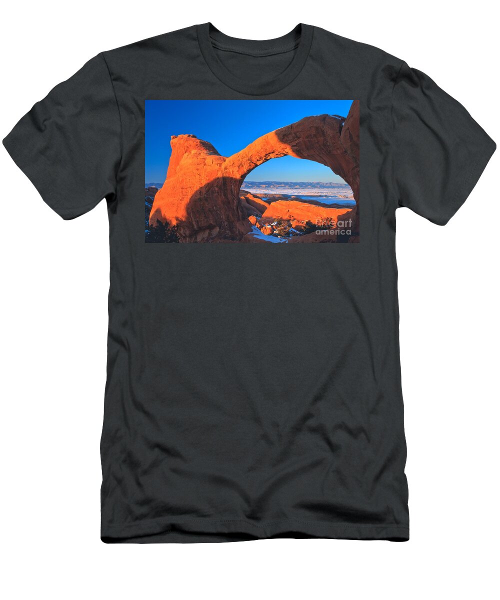 Double O Arch T-Shirt featuring the photograph Arches Sunset Orange by Adam Jewell