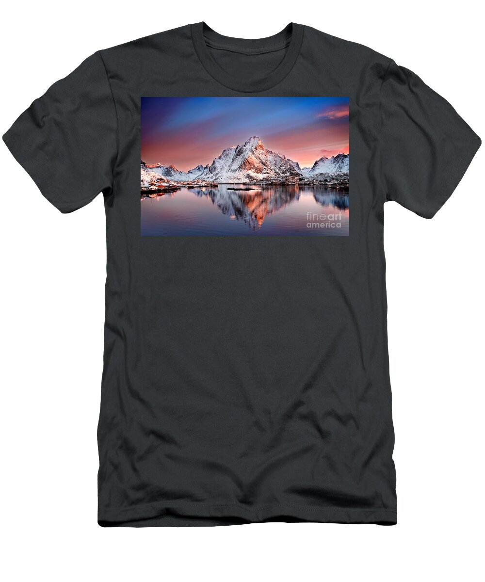 2012 T-Shirt featuring the photograph Arctic Dawn Over Reine Village by Janet Burdon