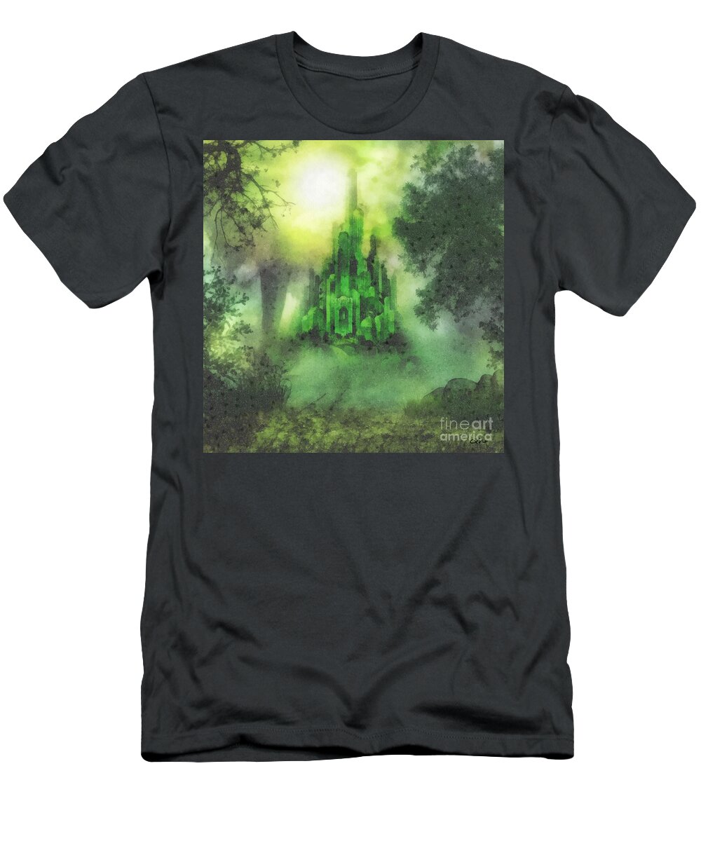 Emerald City T-Shirt featuring the painting Arrival to Oz by Mo T