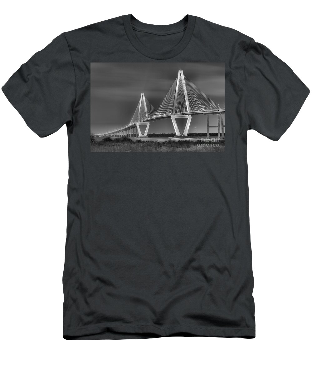 Ravenel Bridge T-Shirt featuring the photograph Arthur Ravenel Jr. Bridge In Black And White by Adam Jewell